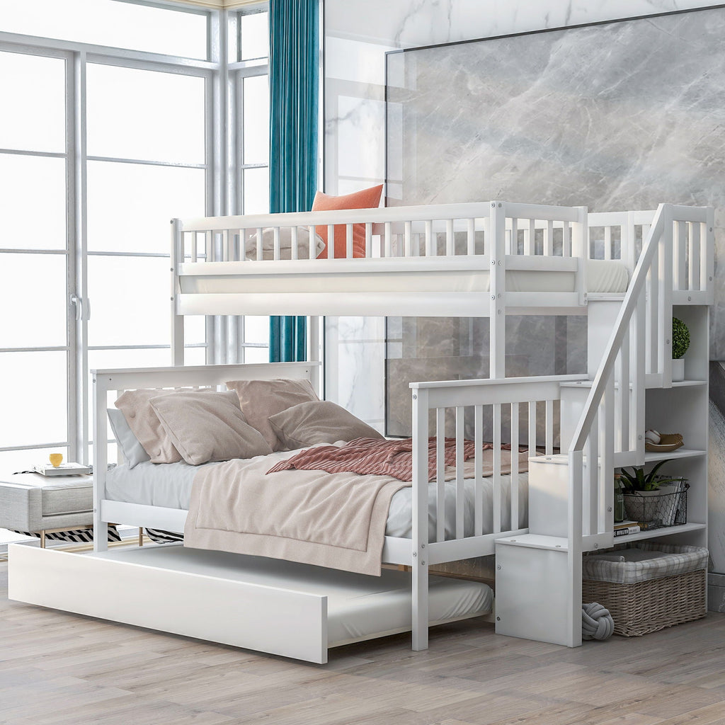 Bunk Bed with Staircase and Storage Options - Dark Gray or White
