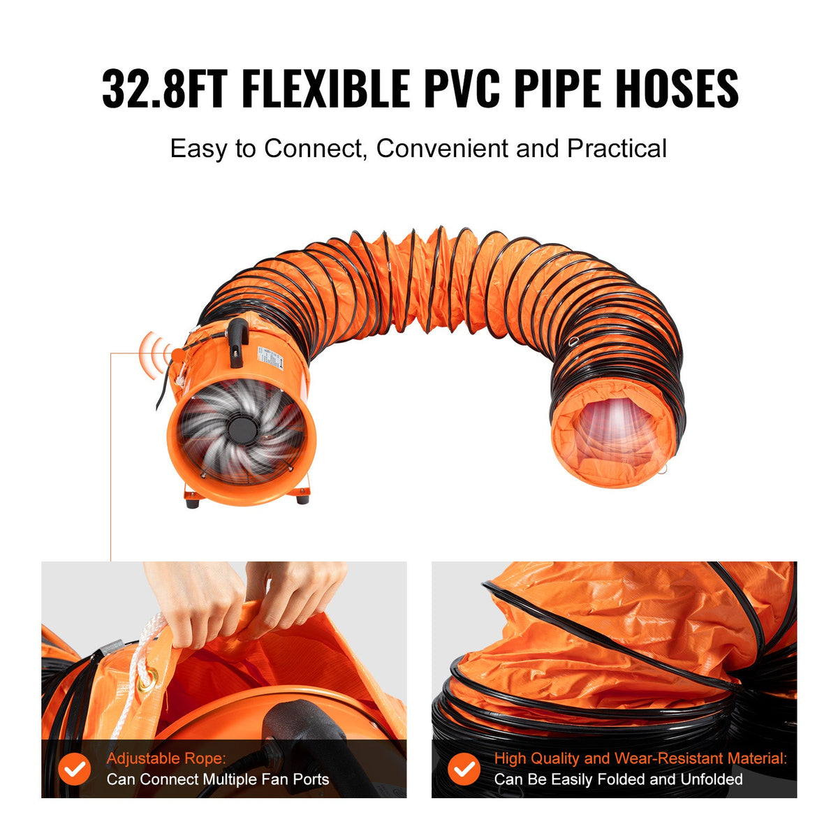 Portable 12 Inch Heavy Duty Ventilator Fan with 33ft Duct Hose
