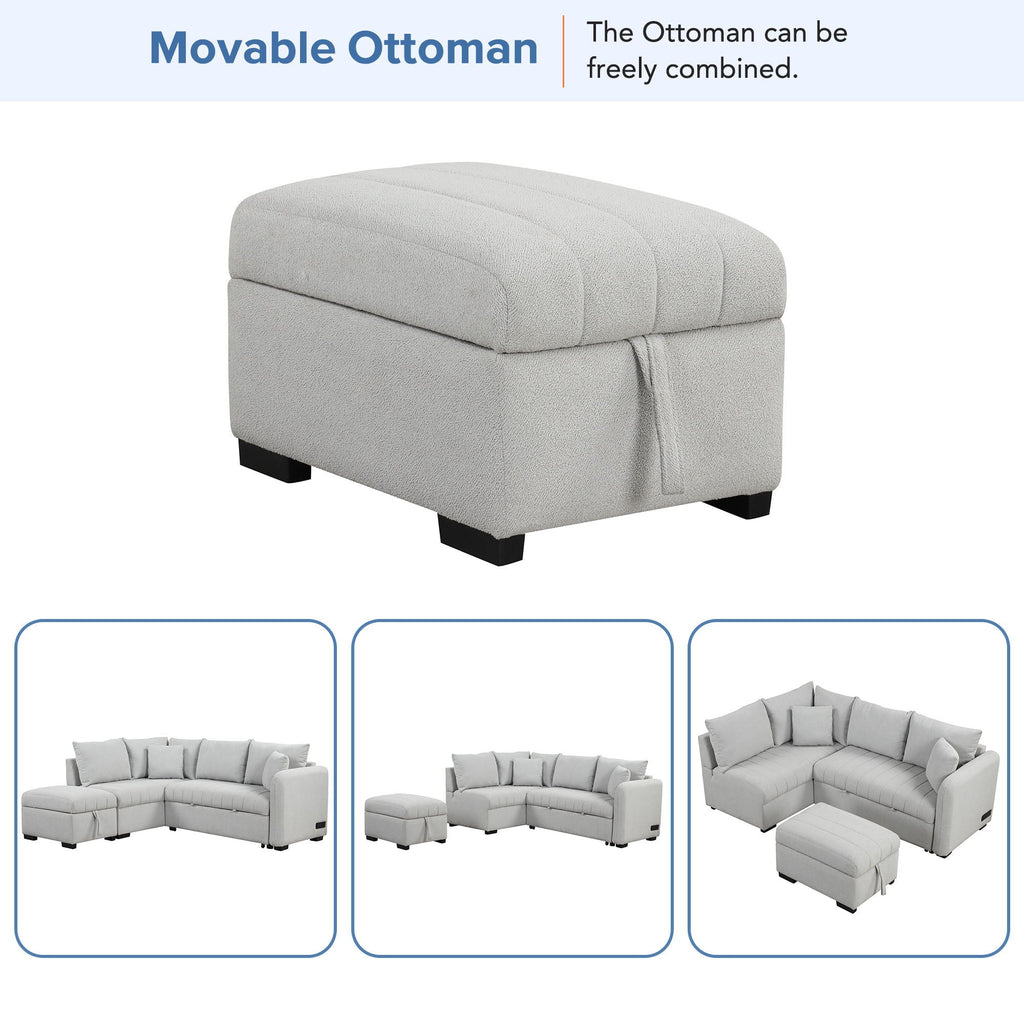 L-Shaped Sleeper Sectional with Pull-Out Bed and Storage Ottoman - Gray or Beige