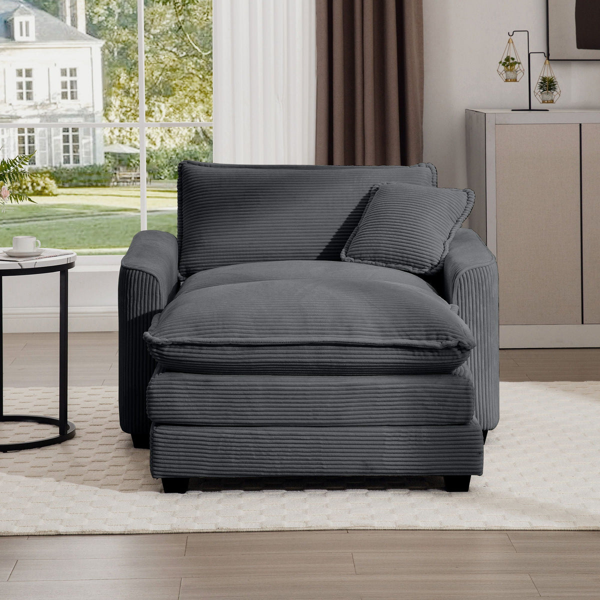 Modern Comfortable Single Chair & Ottoman with Deep Seat - Multiple Colors