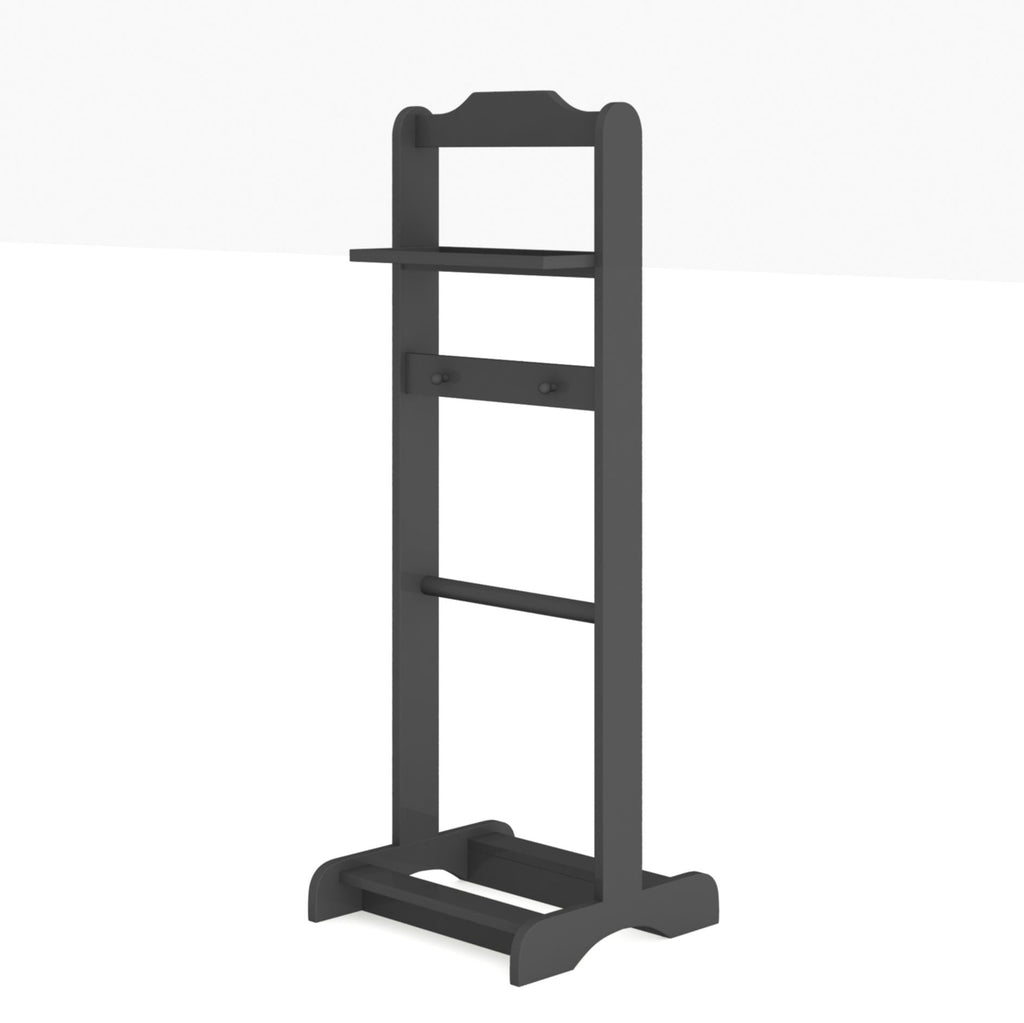 Black Garment Valet Stand with Storage Organizer - Portable Clothes Rack
