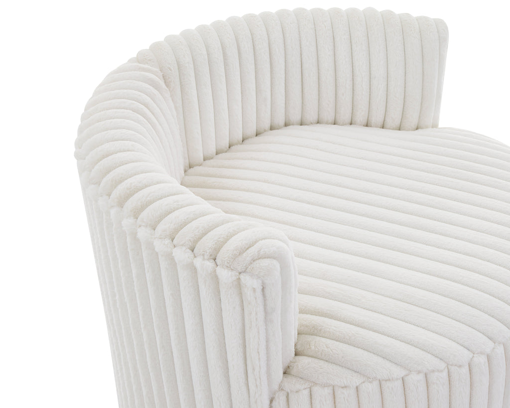 Malna Plush Wide Wale Corduroy Upholstered Barrel Accent Chair with Wheels - Off-White