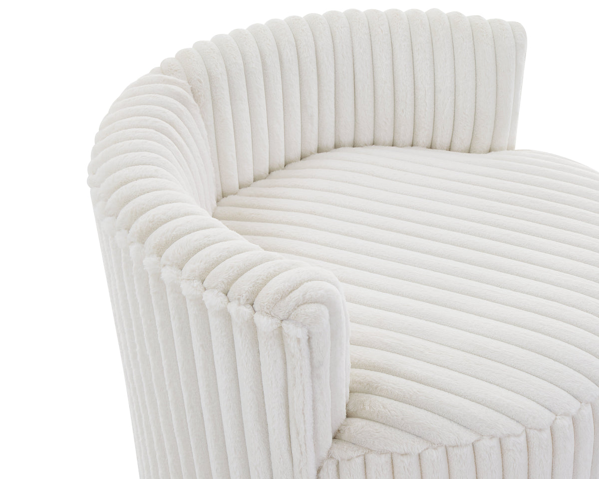 Malna Plush Wide Wale Corduroy Upholstered Barrel Accent Chair with Wheels - Off-White