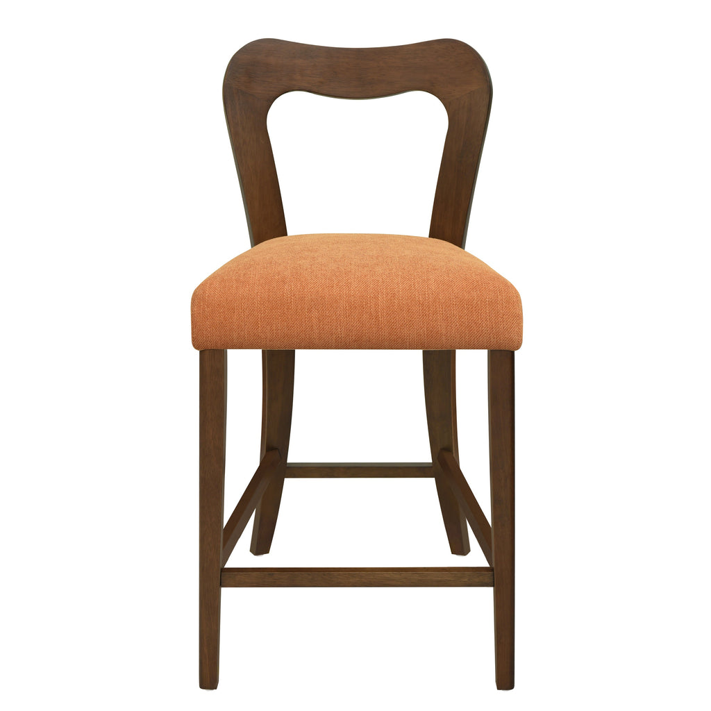 Walnut and Caramel Counter Stool Set of 2 with Ergonomic Backrest - Solid Rubberwood
