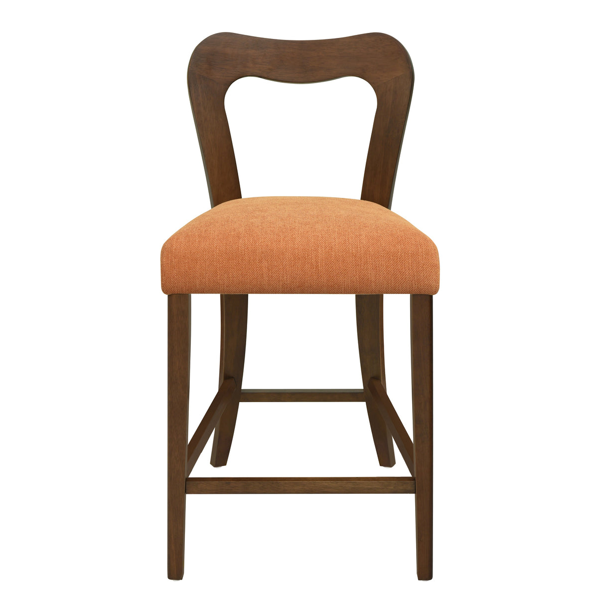 Walnut and Caramel Counter Stool Set of 2 with Ergonomic Backrest - Solid Rubberwood
