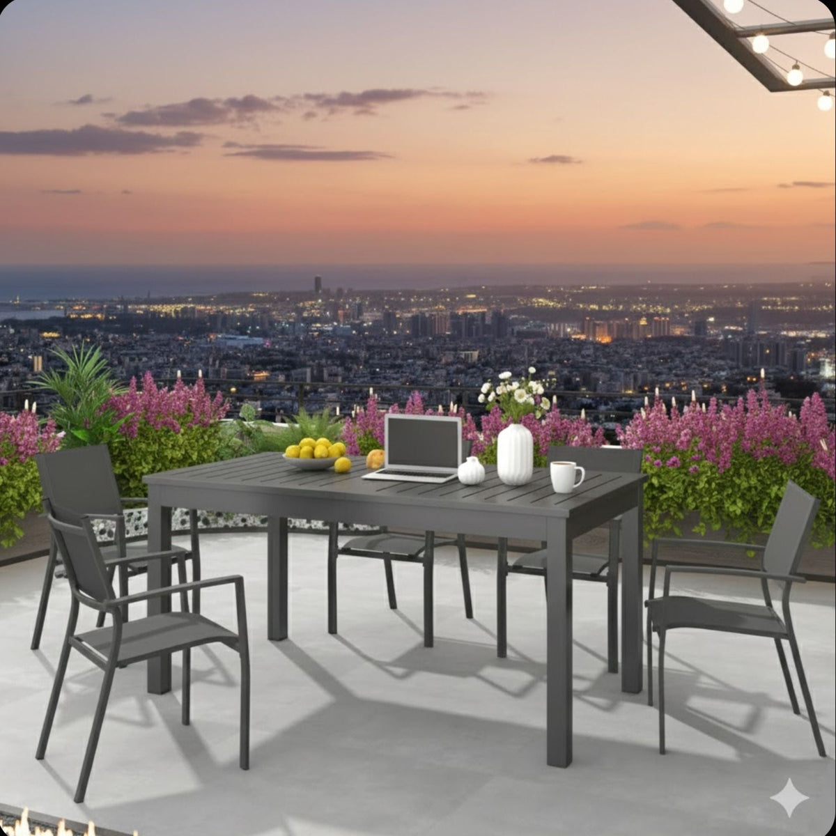 Extendable Outdoor Dining Table with Slatted Top - Gray