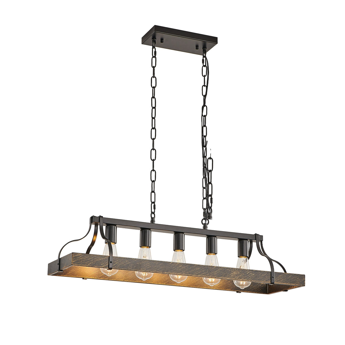 34-Inch Vintage Pendant Light with Adjustable Height - Black and Gold
