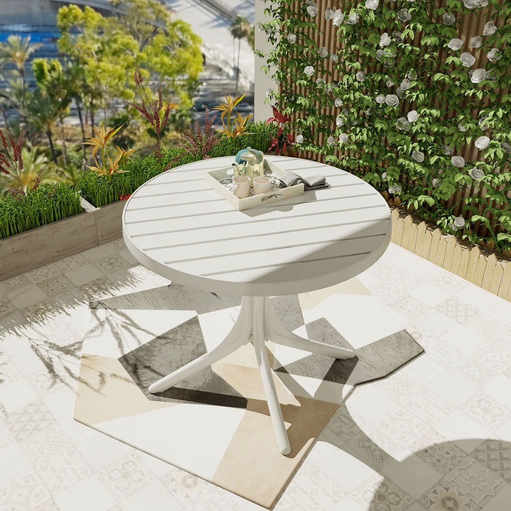 Modern Round Dining Table with Waterproof, UV-Resistant Finish - White