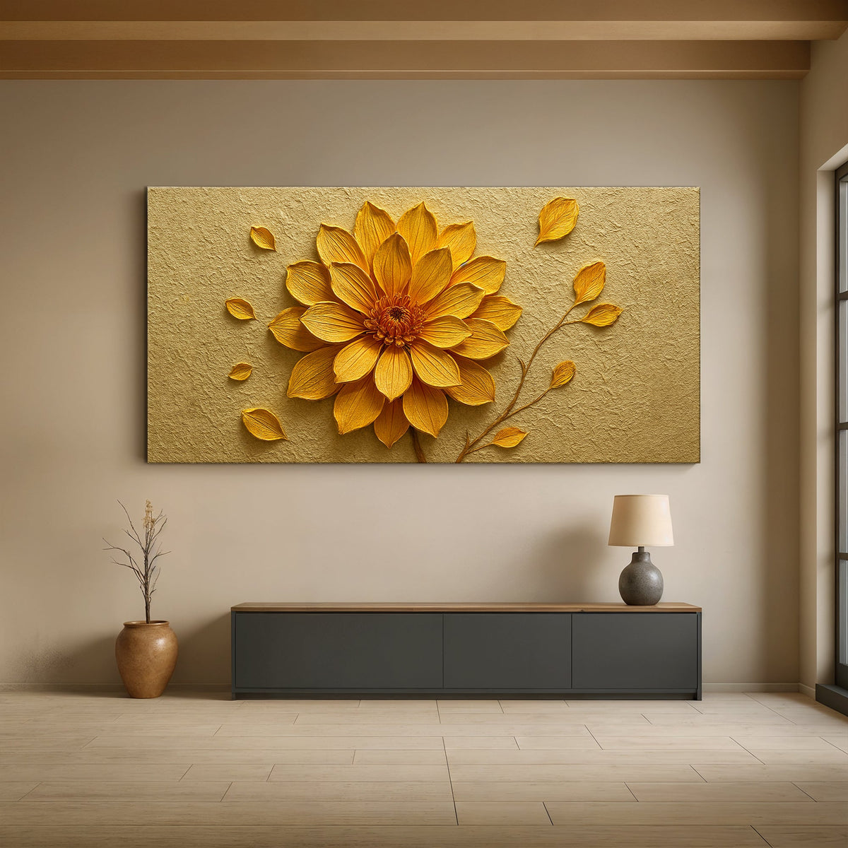 Golden Dandelion Minimalist Abstract Wall Art IV