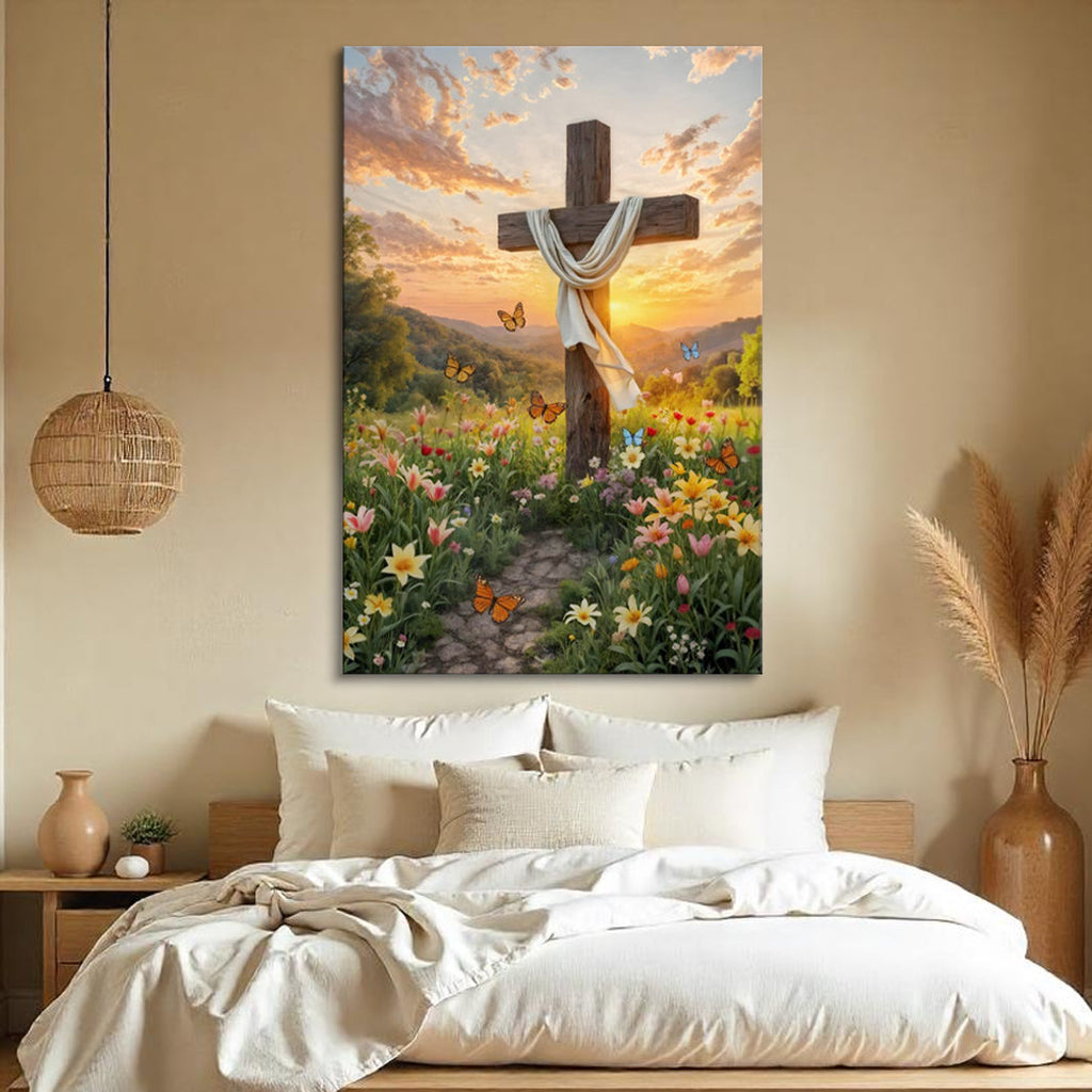 Cross and Flowers Faith Wall Art