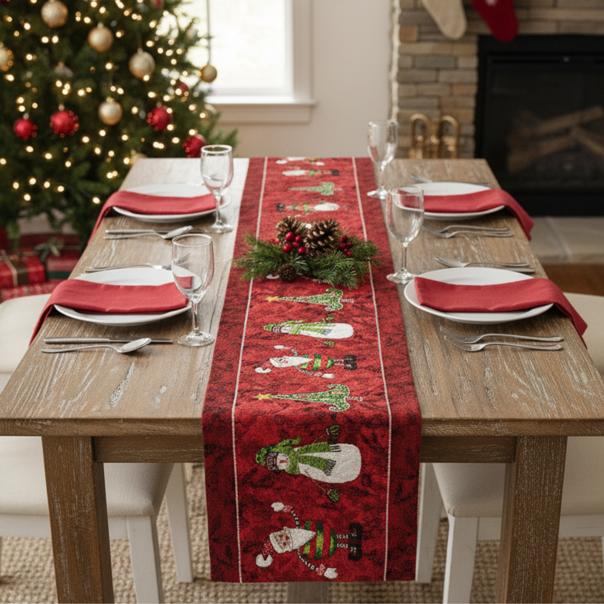 Tache Here Comes Santa Claus Vintage Holiday Woven Tapestry Table Runners (8577TR)