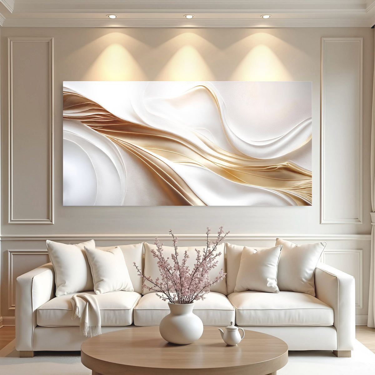 White and Gold Abstract Wall Art