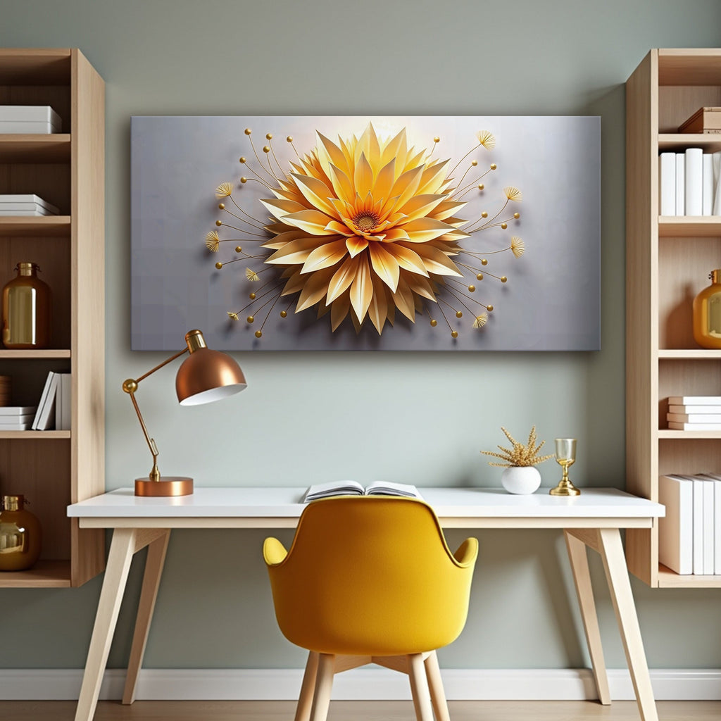 Golden Dandelion Minimalist Abstract Wall Art