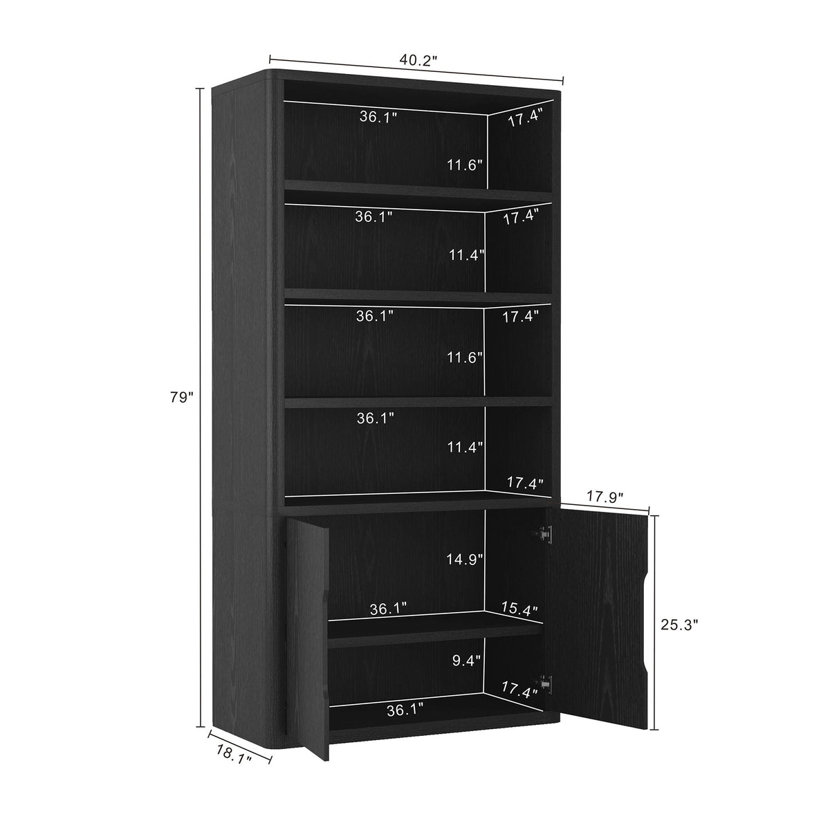Modern Bookcase Cabinet with Adjustable Shelves - Black, Light Brown, Dark Brown