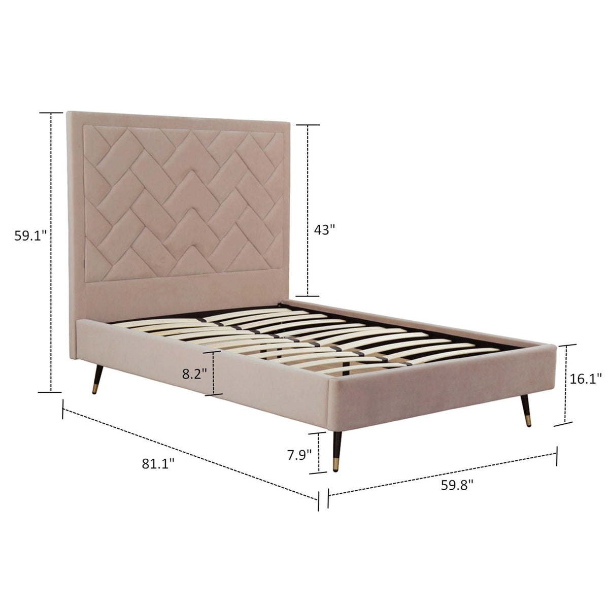 Upholstered Bed with Headboard and Slats - Multiple Colors