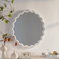 White Scalloped Round Wall Mirror with Decorative Wavy Frame - White