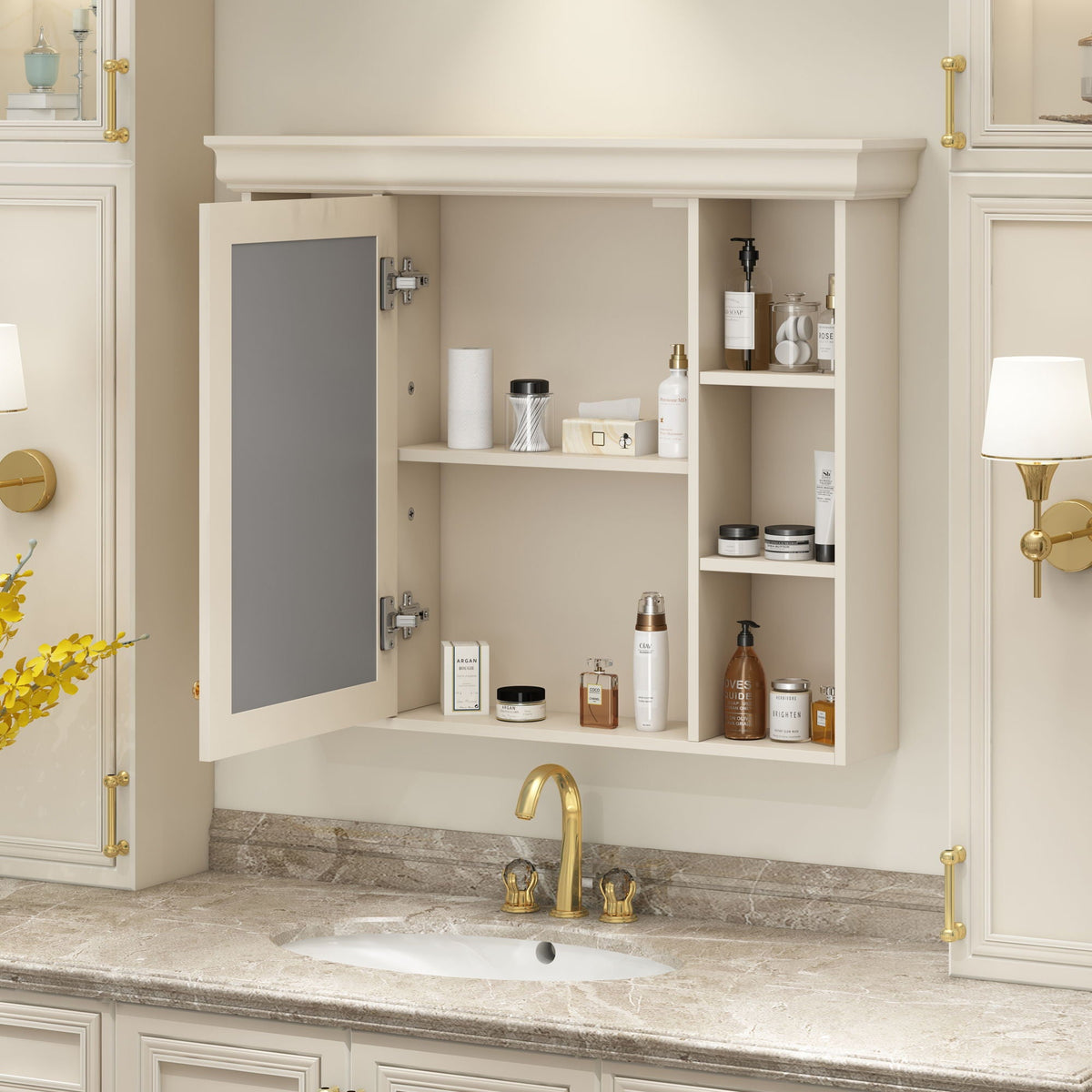 Wall Mounted Bathroom Storage Cabinet with Mirror Door - 35.5" Wide