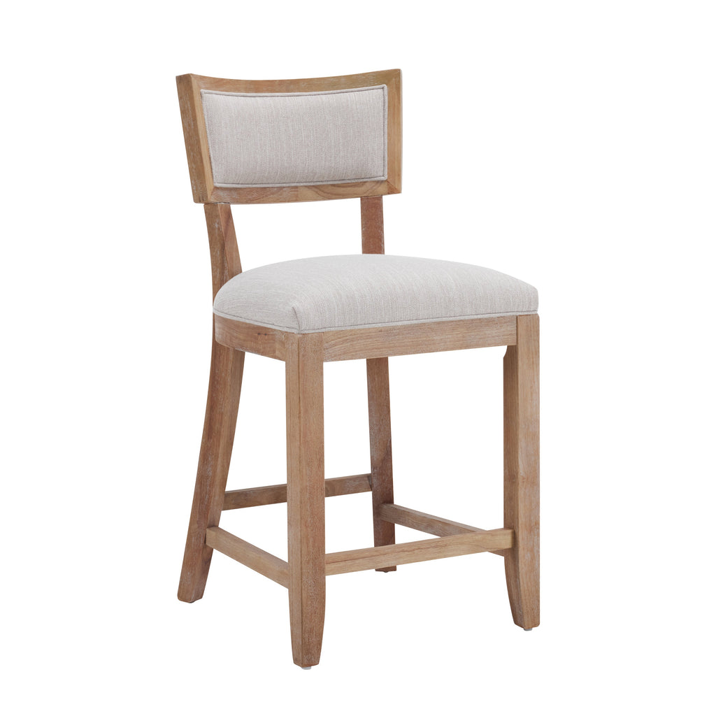 Upholstered Counter Stools Set of 2 with Ergonomic Back - Beige & Natural