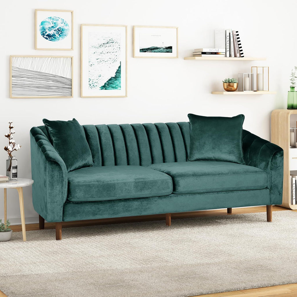 Contemporary 3 Seater Sofa with Button Tufted Accents - Dark Green or Beige