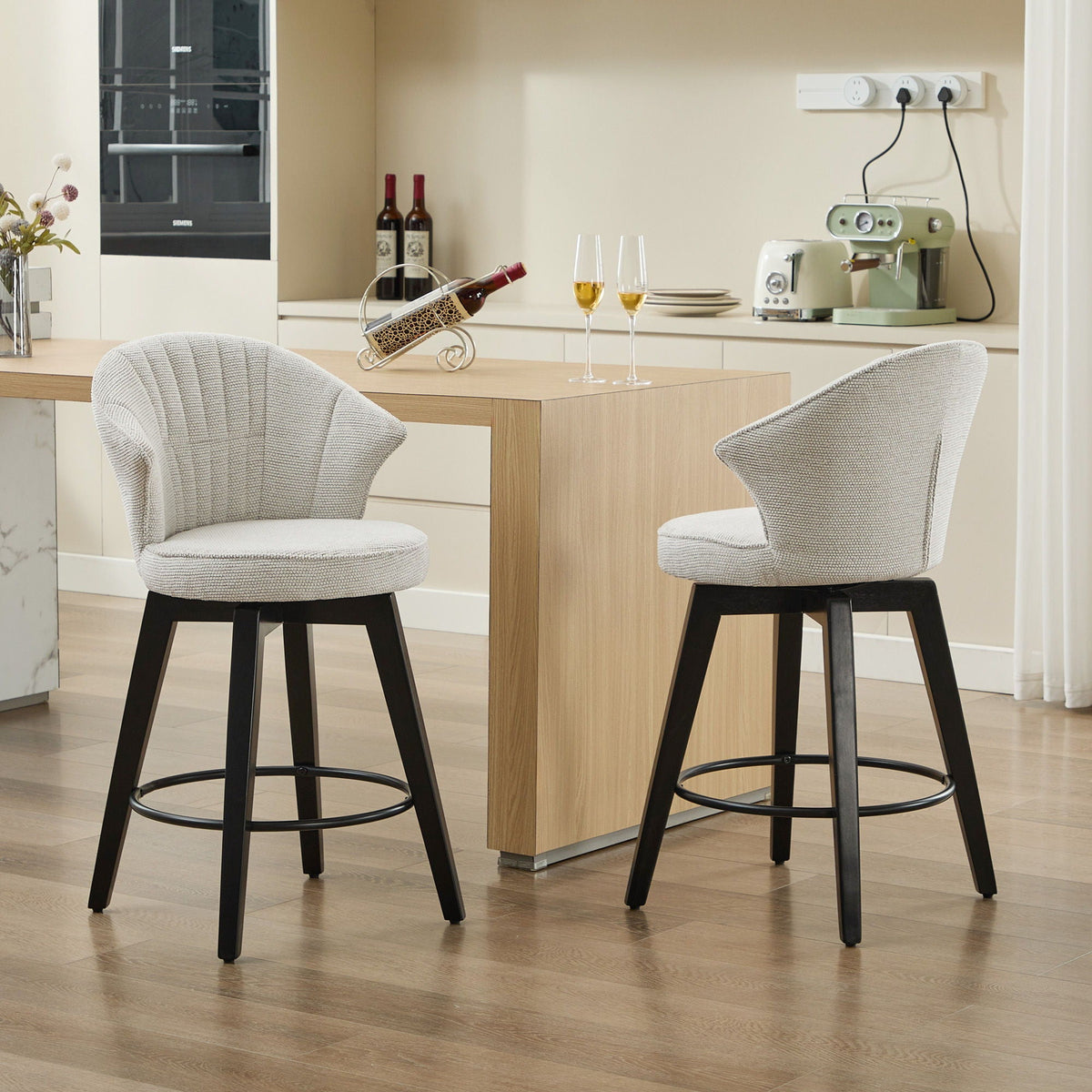 Wing Back Swivel Bar Stools with Adjustable Leveling Feet - Dark Gray or White