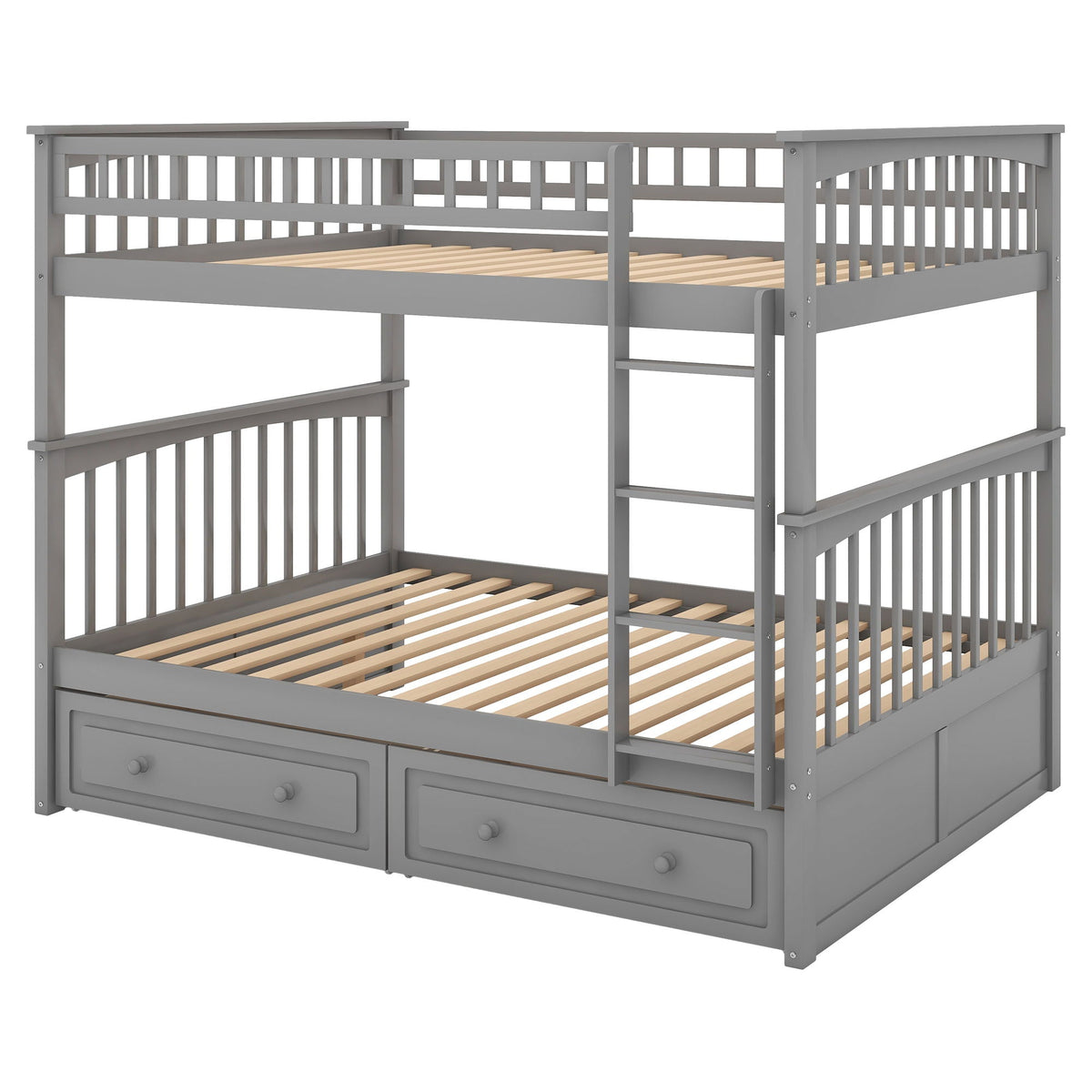 Convertible Bunk Bed With Drawers - Solid Wood with Storage - White, Dark Brown or Dark Gray