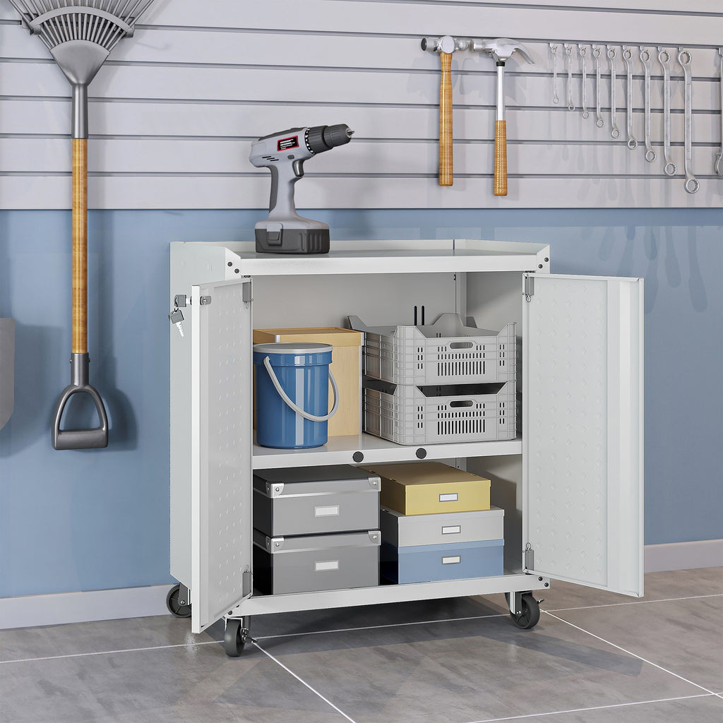 Rolling Garage Cabinet with Lockable Door and Adjustable Shelf - Multiple Colors