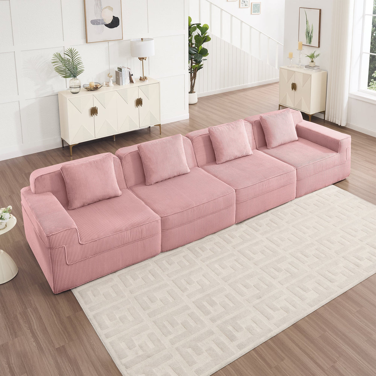 Modular 4 Seat Boneless Sofa with Cloud-Like Comfort - Corduroy