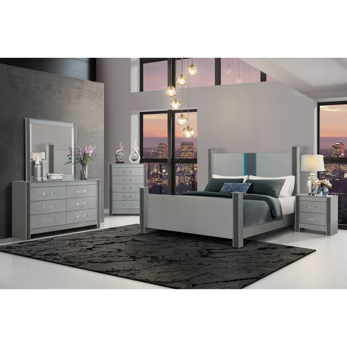 Lorenzo Nightstand with Hidden Compartment and Acrylic Handles – Silver