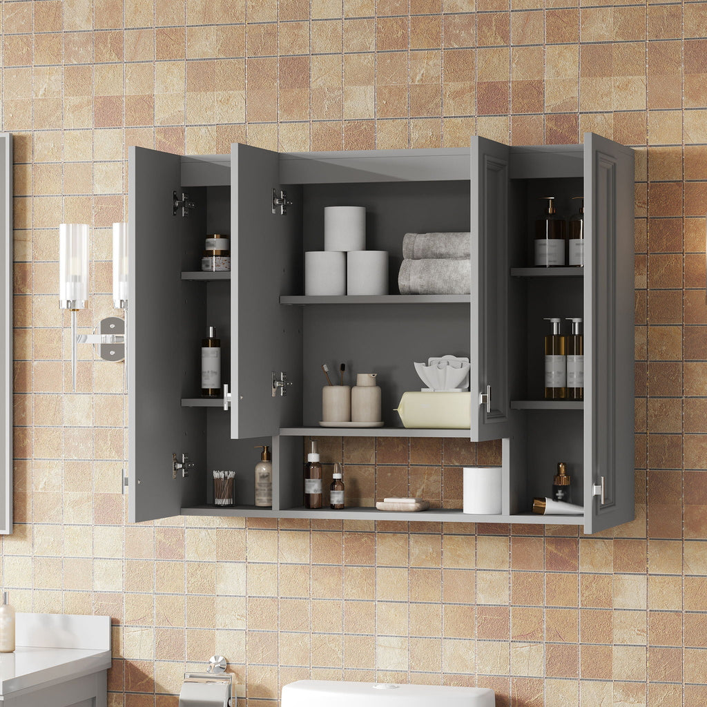 Wall Mounted Bathroom Cabinet With 5 Adjustable Shelves and Soft-Closing Hinges - Gray or Black