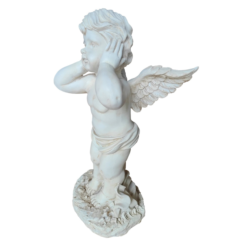 Winged Angel Resin Sculpture with Covering Ears - White