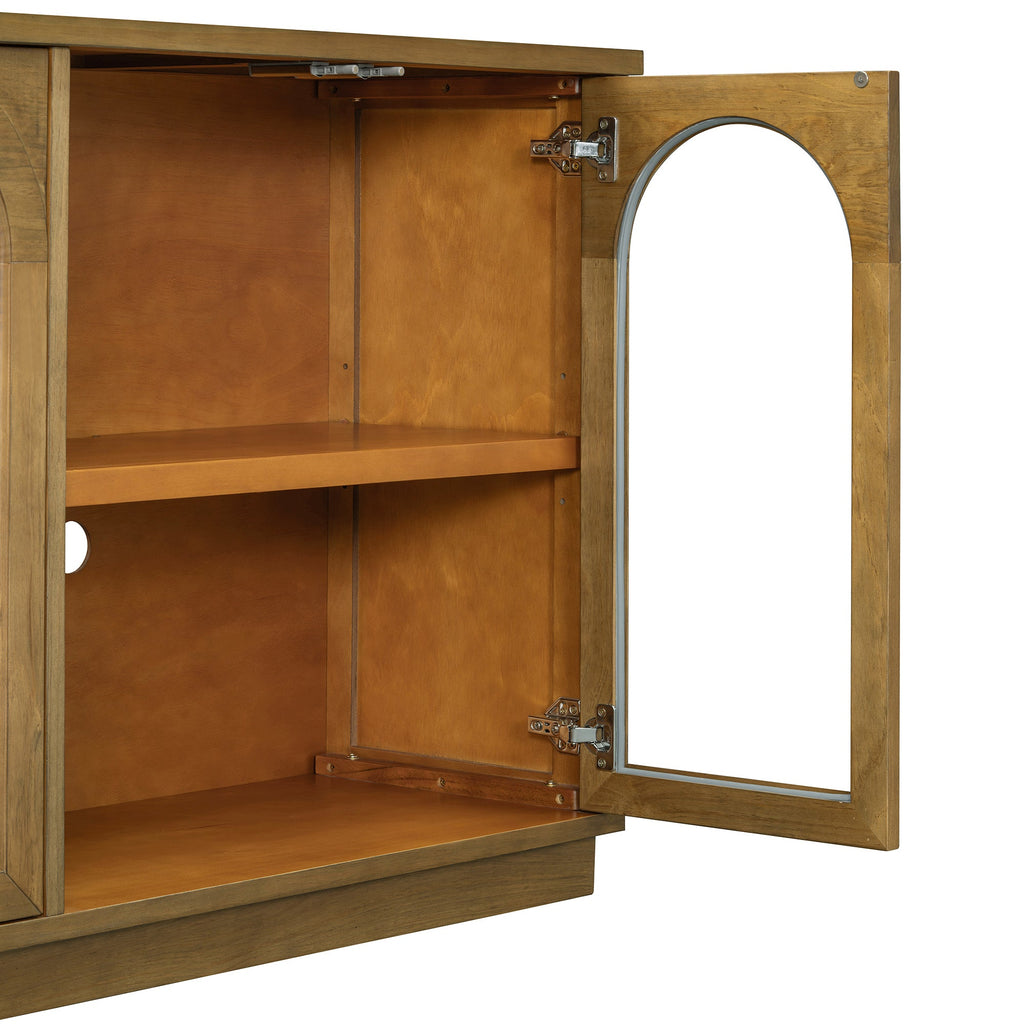 Large Storage Buffet Cabinet with Glass Doors - 4-Door Server, MDF & Pine Wood