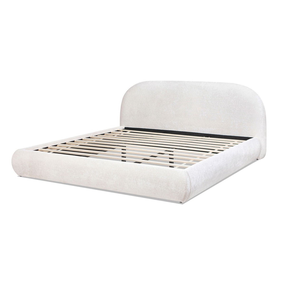 Archie Puffy Grounded Upholstered Platform Bed with Rounded Headboard - Green, White, Beige