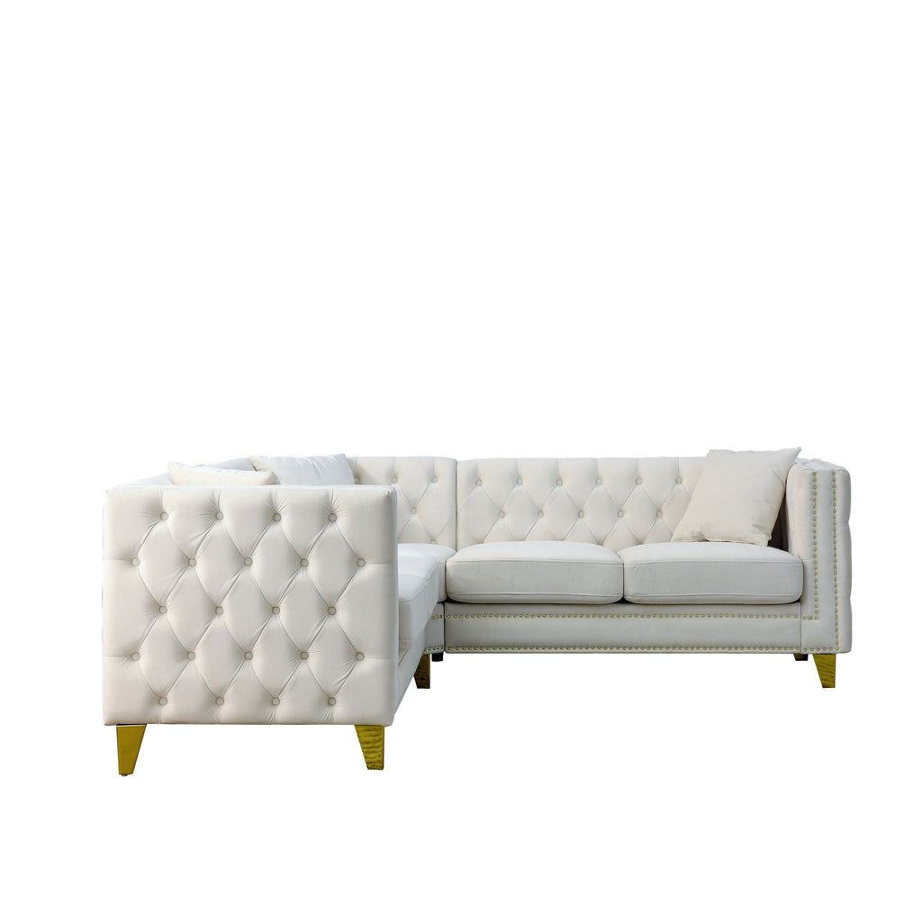 L-Shaped Corner Sofa, 5 Seater Sectional with Tufted Design – Beige or Dark Gray