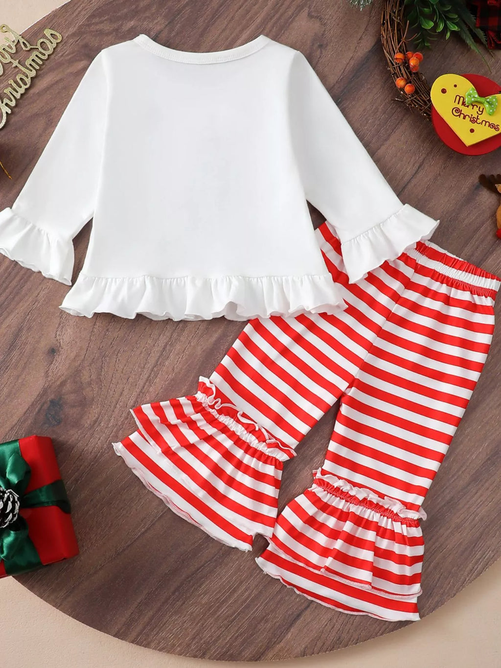 Children's Christmas Ruffle Trim Top and Pants Set