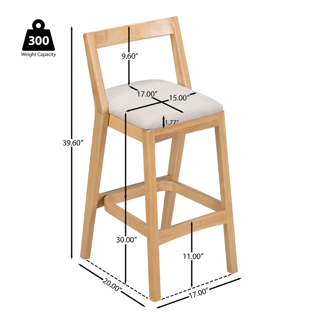 Jasper Indoor Barstool Set of 2 with Durable Rubberwood Seating - Dark Brown or Light Brown
