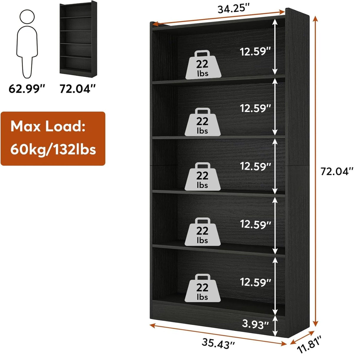 Library Bookshelf With Storage - Multiple Heights Available - White or Black