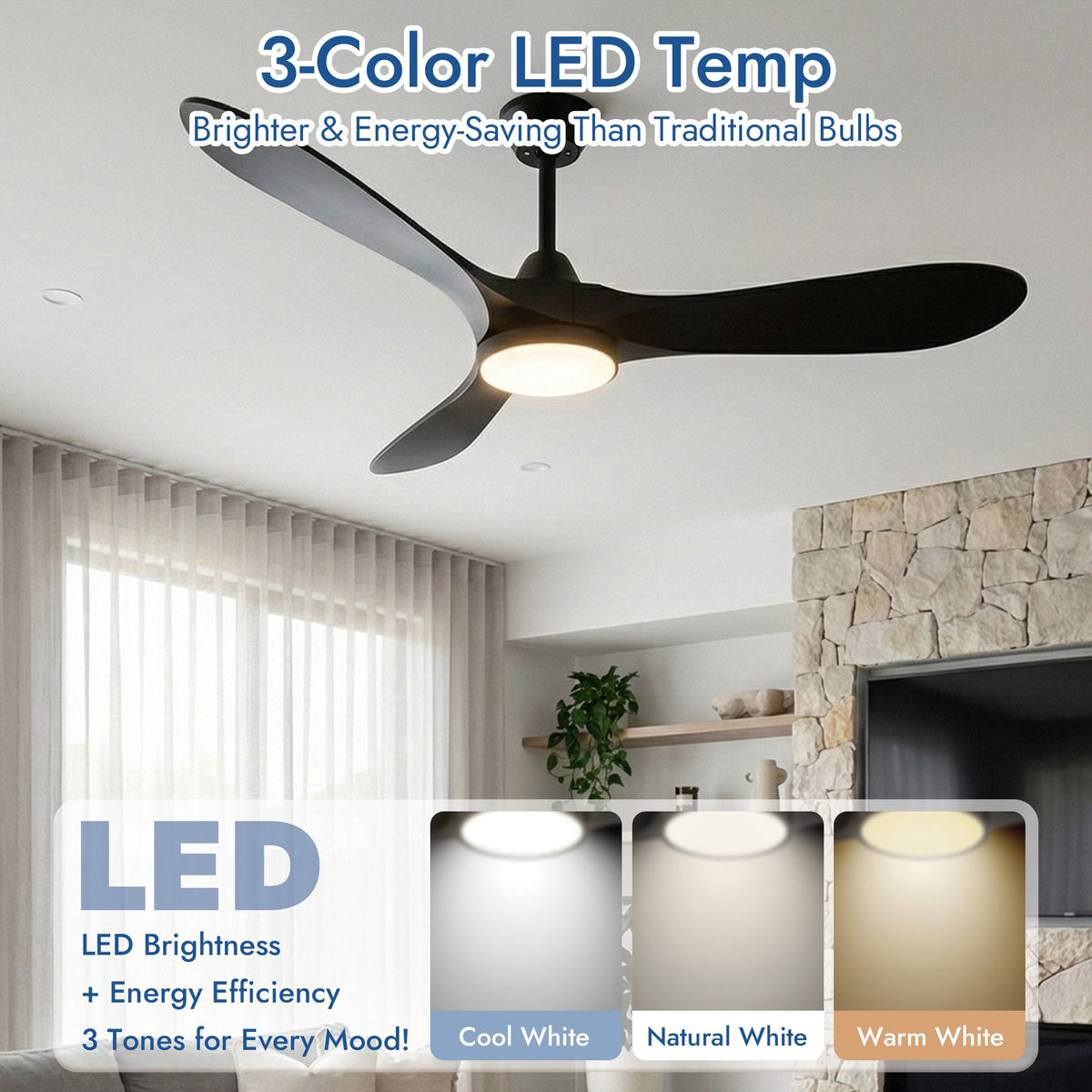 52-Inch Ceiling Fan with Lights and Remote Control