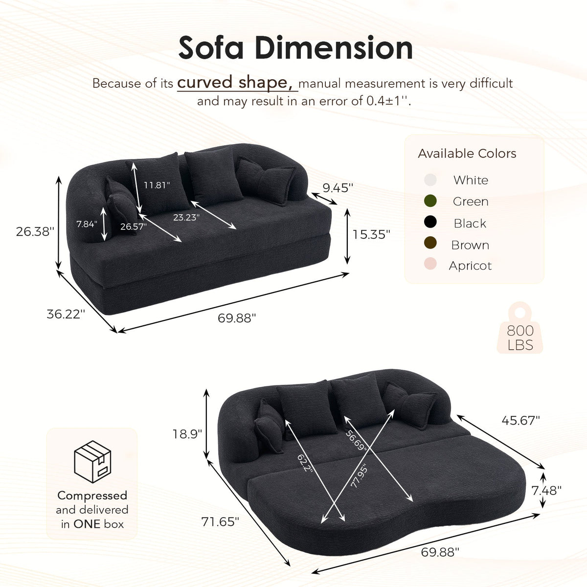2-in-1 Foldable Sofa Bed with 4 Pillows - Chenille Upholstery