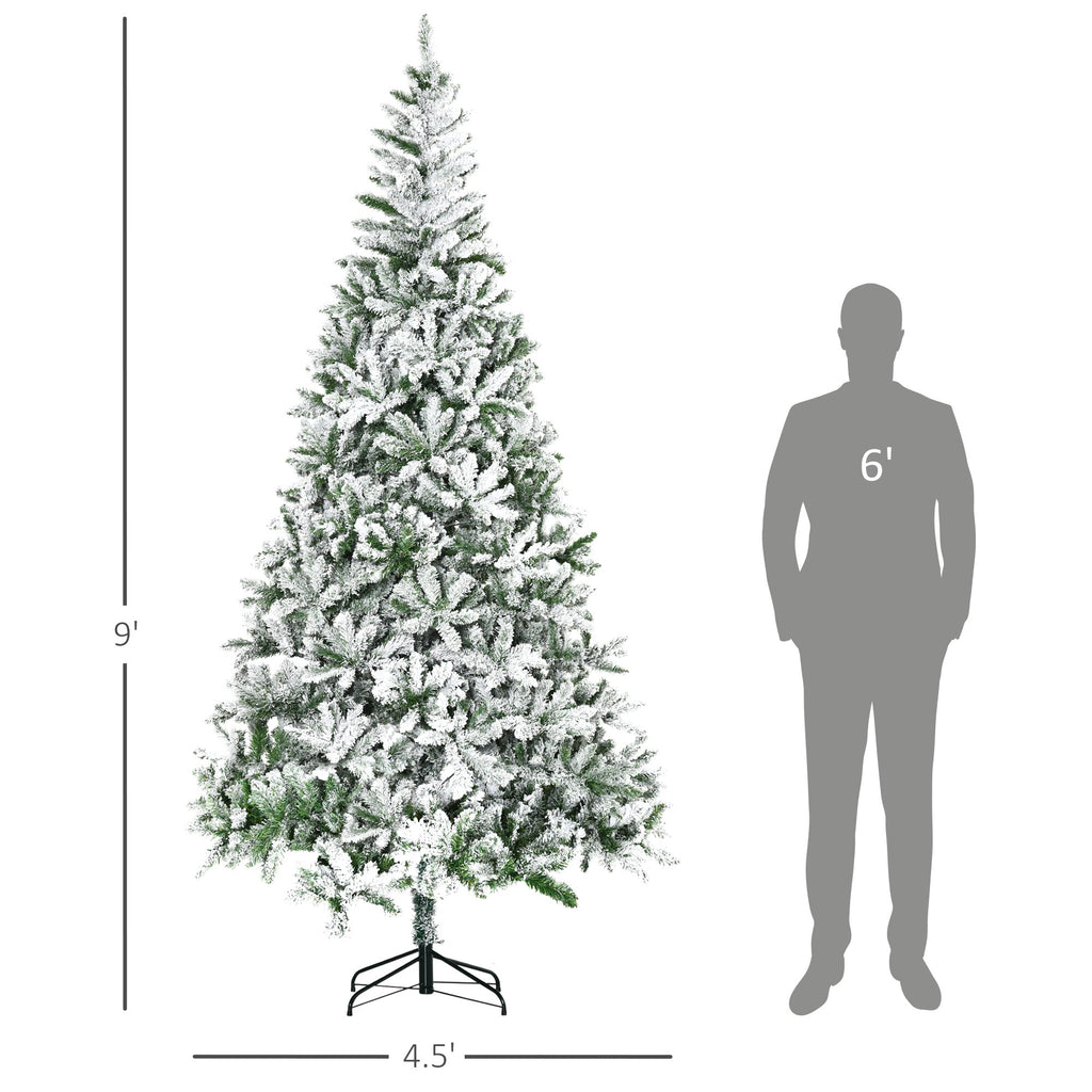 9' Tall Unlit Snow Flocked Pine Christmas Tree - Artificial Pine