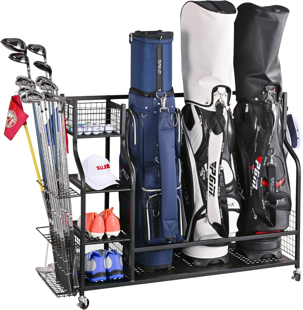 Extra Large Golf Bag Organizer with Wheels and Shelves - Steel