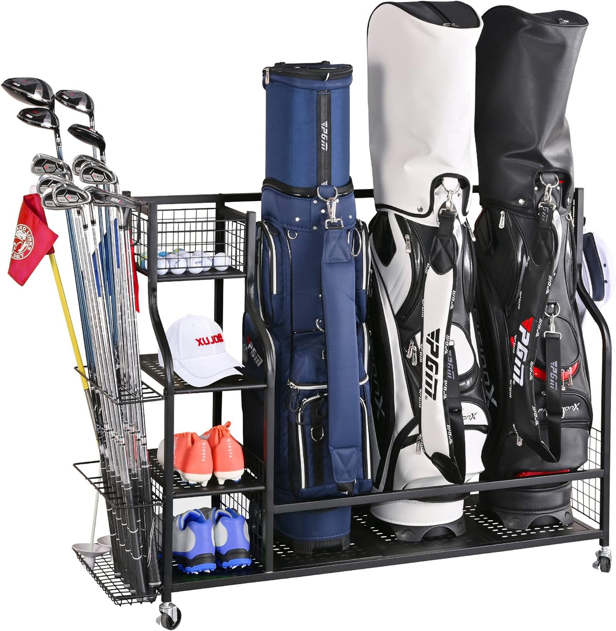 Extra Large Golf Bag Organizer with Wheels and Shelves - Steel