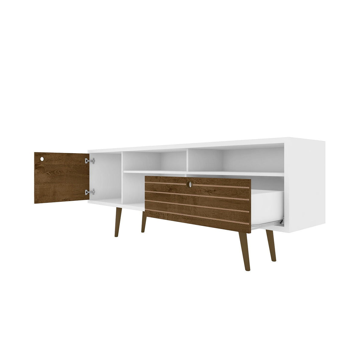 TV Stand with Wire Management and Storage - Light Brown or White