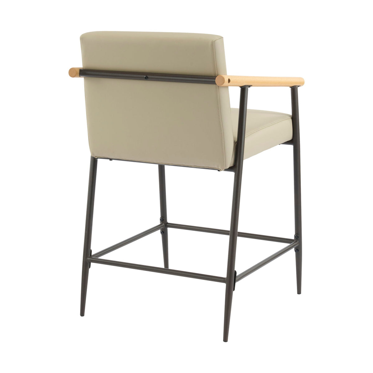 Mid Century Modern Counter Stool Set with Cushions - Khaki