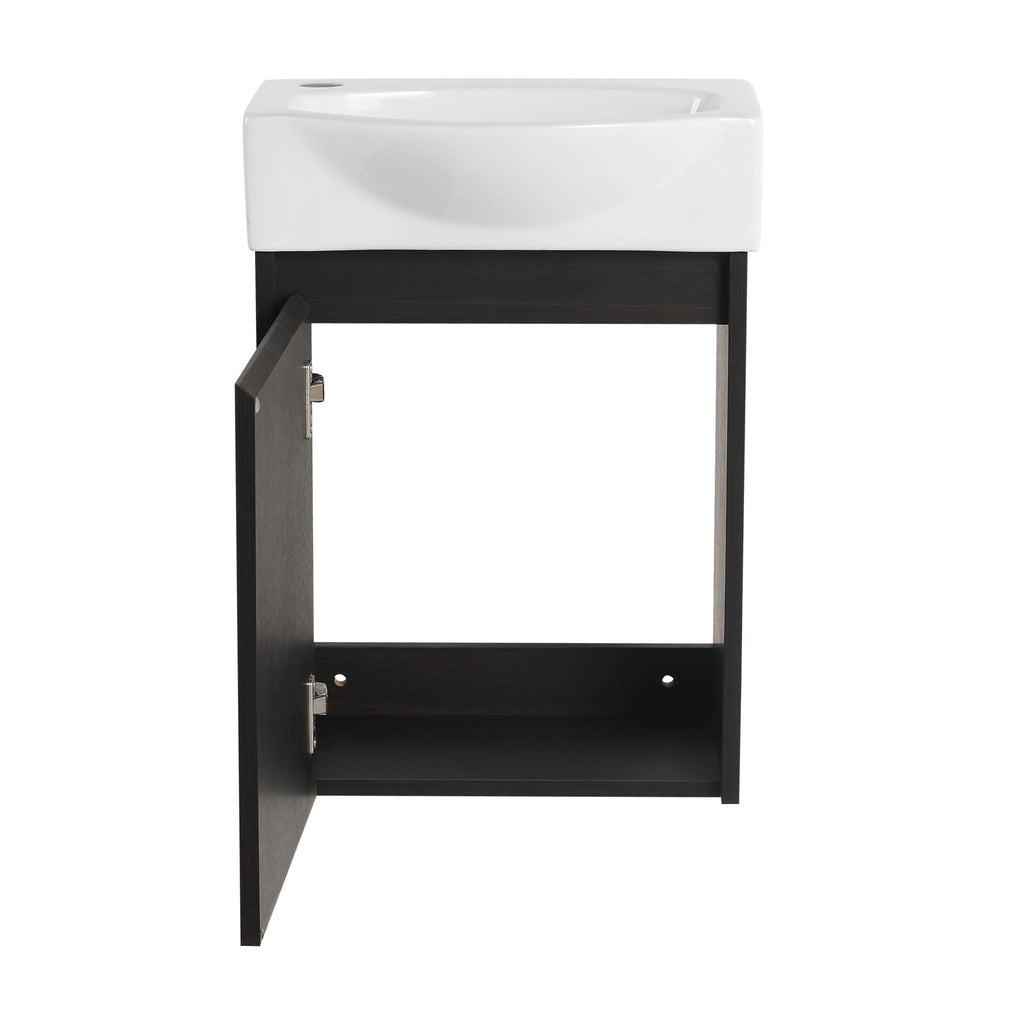 Modern Bathroom Vanity with Ceramic Basin and Storage Cabinet - Light Brown, Black, or White