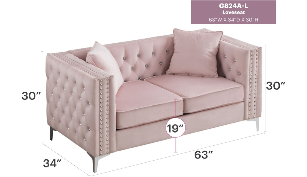 Elegant Track Arm Loveseat with Tufted Micro Suede - Multiple Colors