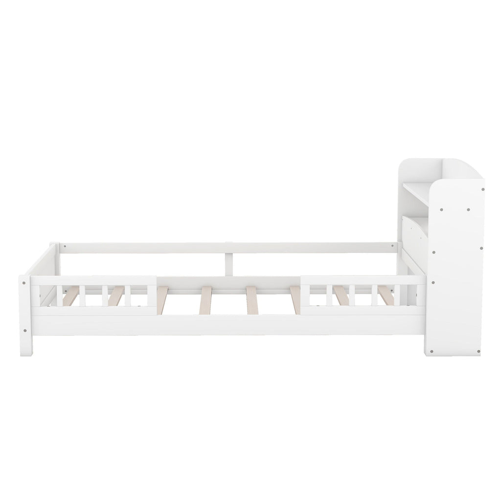 Wood Platform Storage Bed with LED Light & Storage Headboard - White or Dark Gray