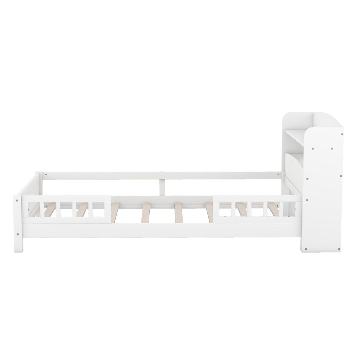 Wood Platform Storage Bed with LED Light & Storage Headboard - White or Dark Gray