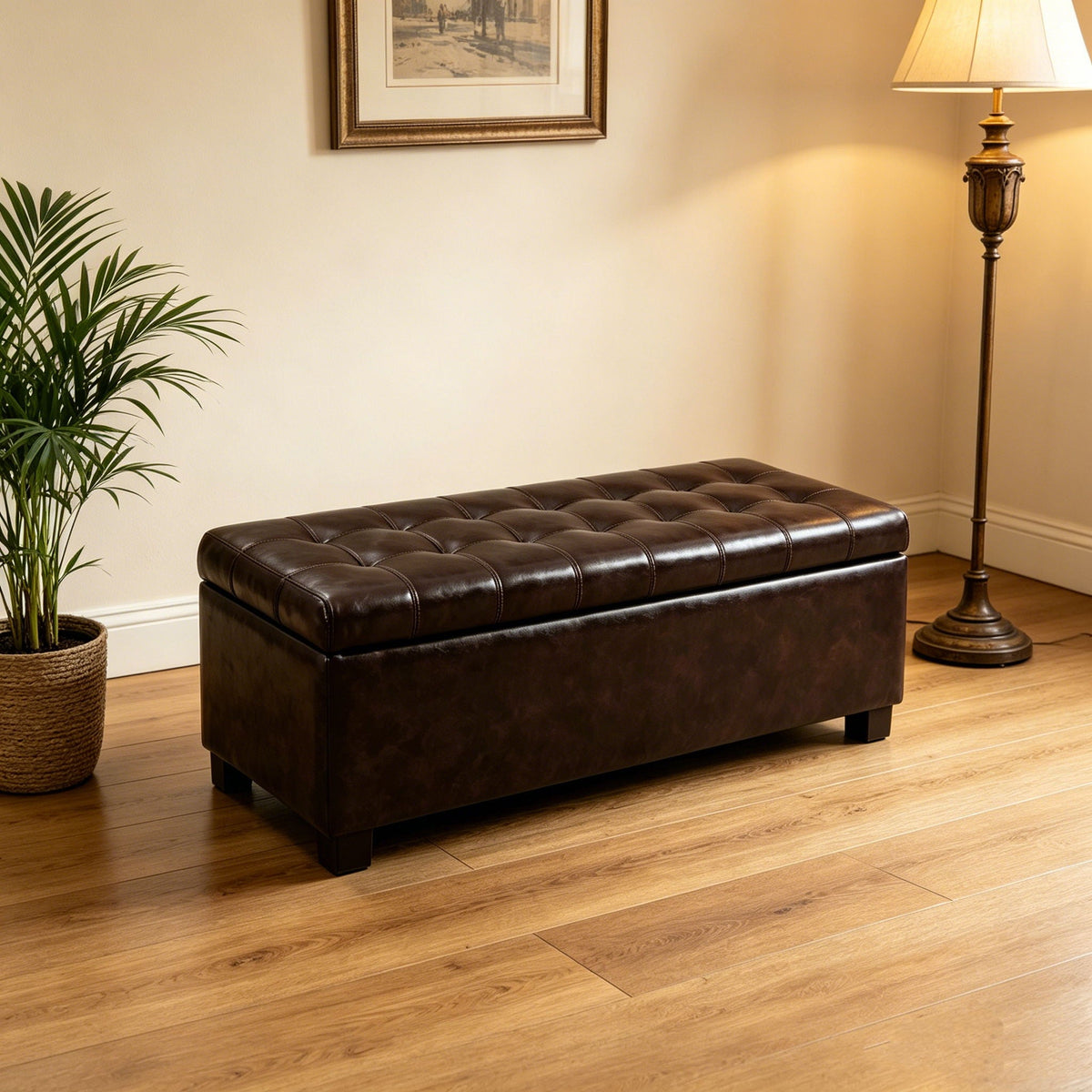 Elegant Tufted Storage Ottoman Bench with Hidden Storage - Dark Brown or Light Blue