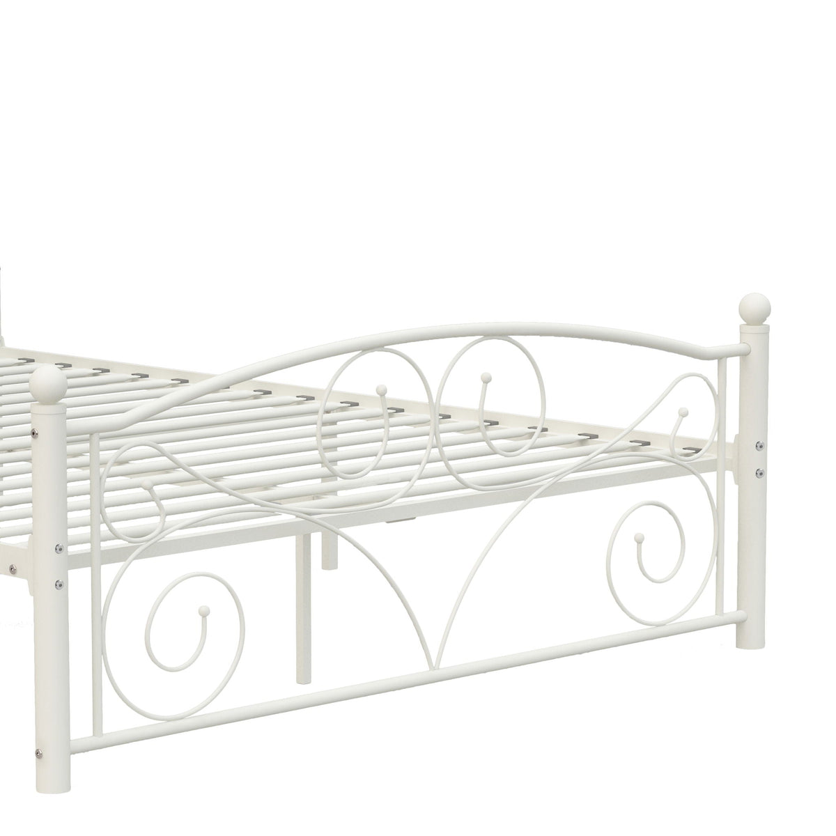 Unique Flower Sturdy System Metal Bed Frame with Headboard and Footboard - White