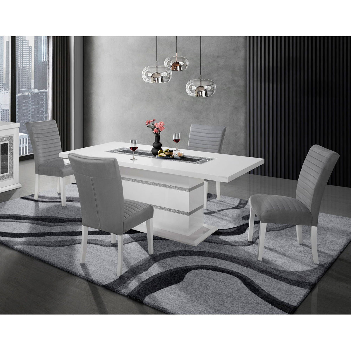 Ariya Dining Table with High Gloss Finish - Dark Gray or White